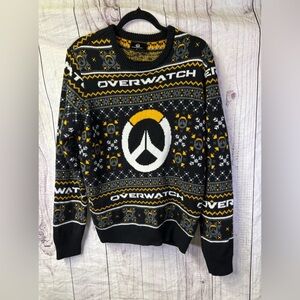 Overwatch Video Game Knit Black and Yellow Ugly Christmas Sweater Large